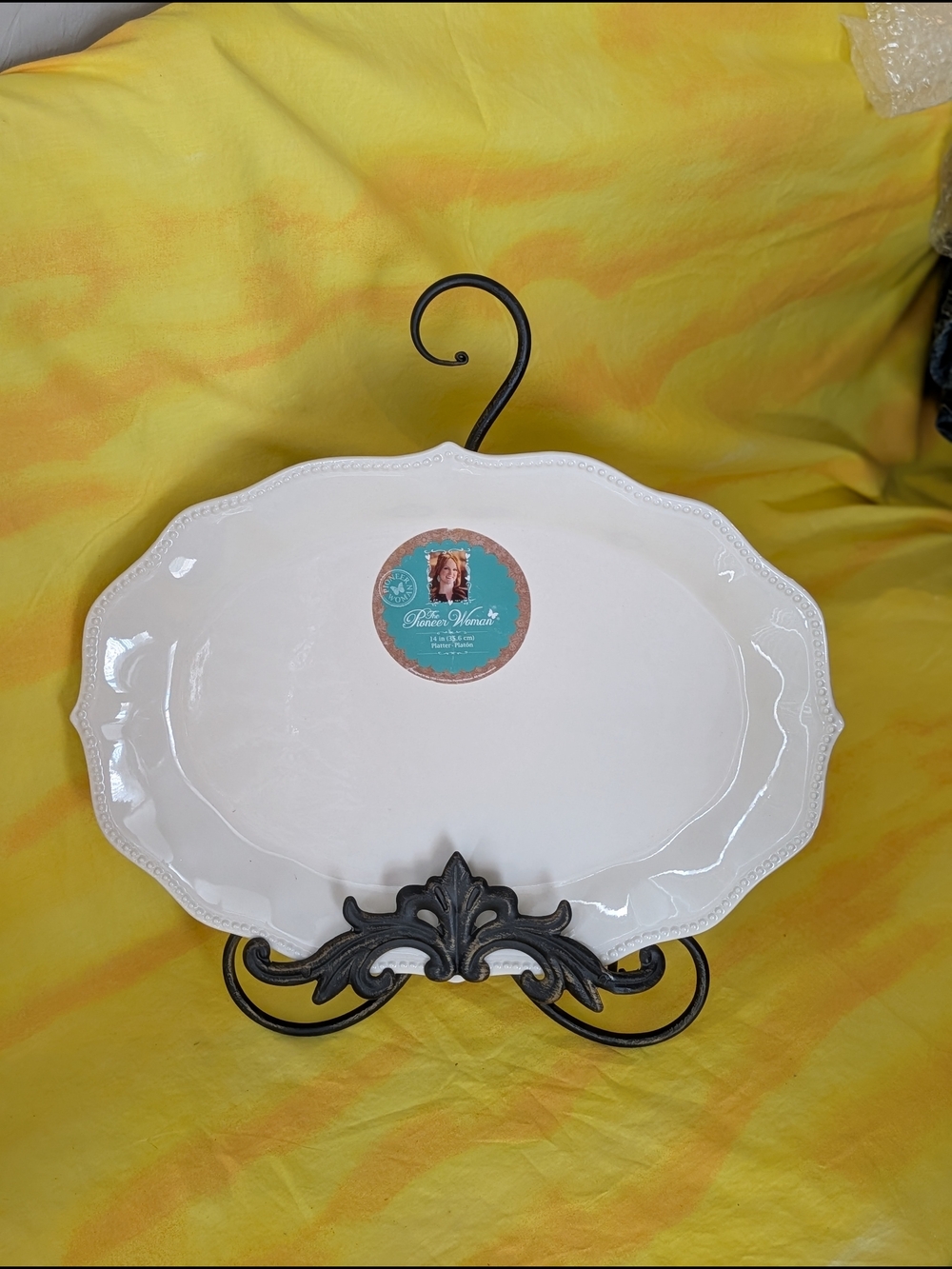 The Pioneer Woman Cream Linen Stoneware Platter